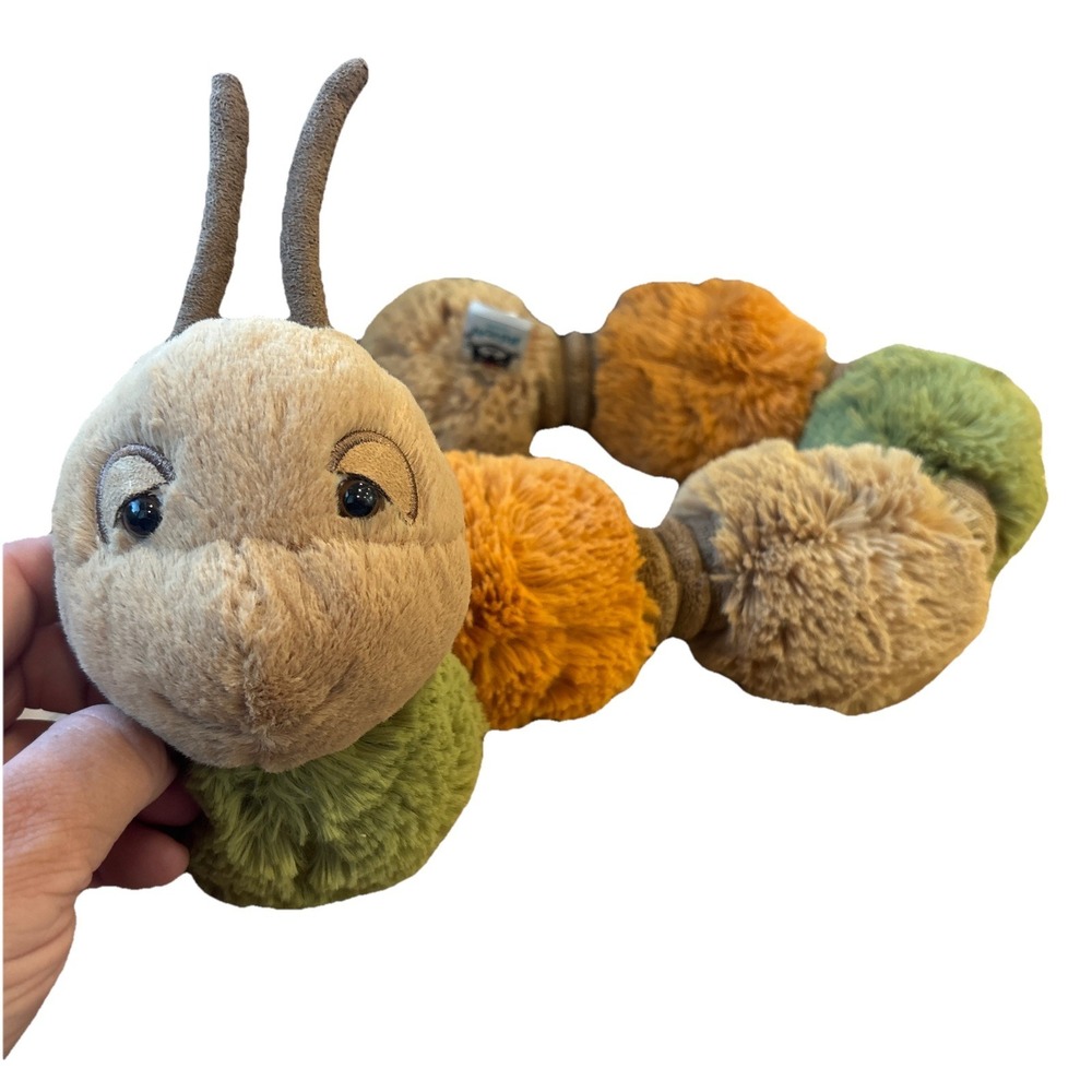 Retired Jellycat Figgy Caterpillar Brown Green Orange Soft Toy Autumn Plush